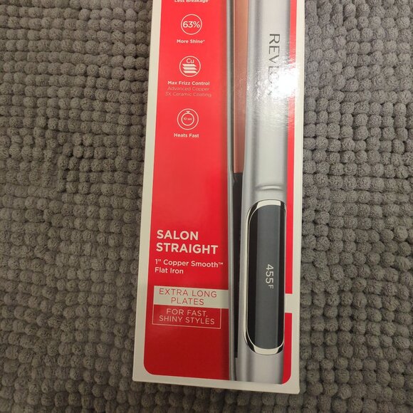 NEW Revlon Extra Long Copper + Ceramic Plates 1" Flat Iron - Picture 2 of 3